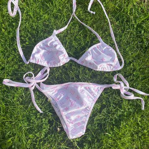 White & Pink Logo Bikini