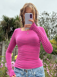 Pink Stripe Long Sleeve Top