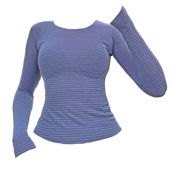 Rough Edge Denim Stripe Long Sleeve Top