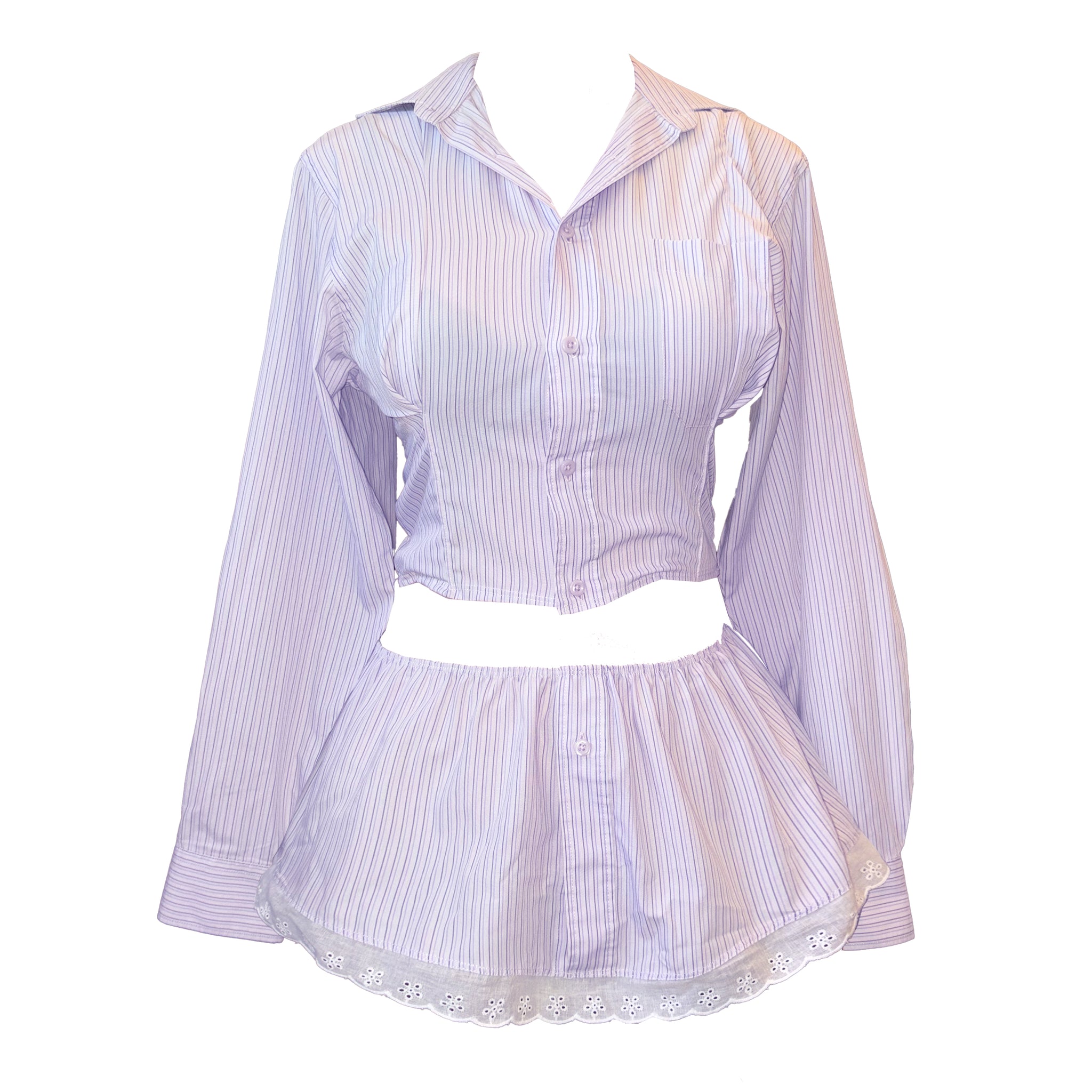 One of a kind custom skirt set lavender stripe