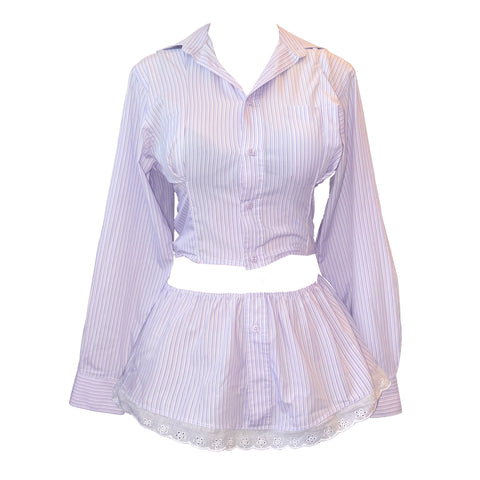 One of a kind custom skirt set lavender stripe