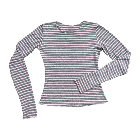 Pink/Grey-Stripe Long Sleeve Top