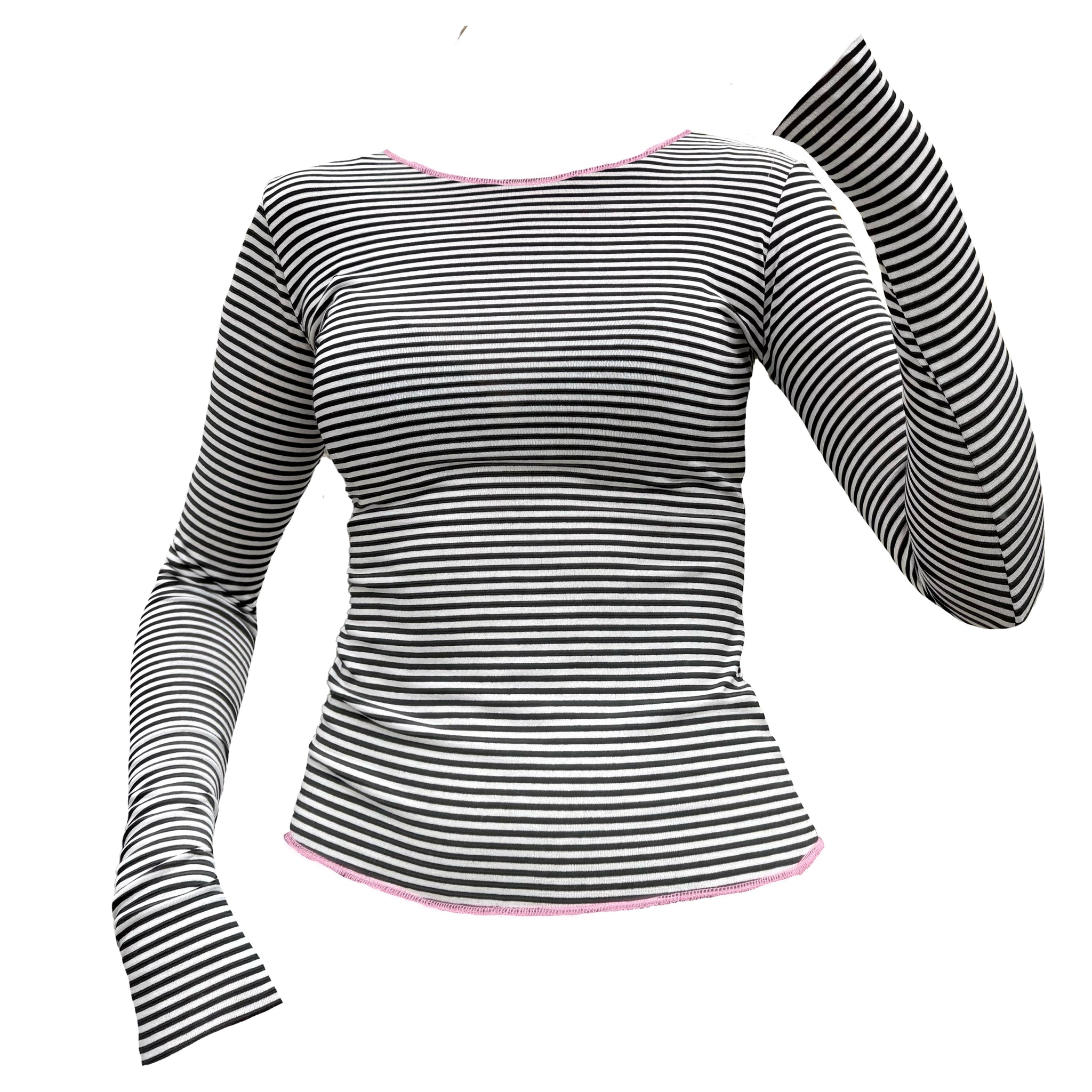 White/Black Stripe Long Sleeve Top with pink features