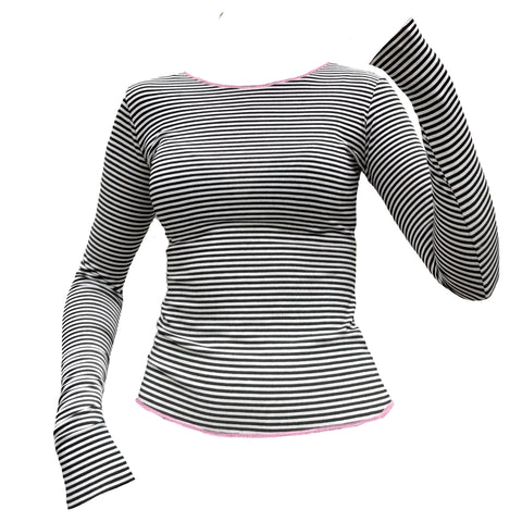White/Black Stripe Long Sleeve Top with pink features